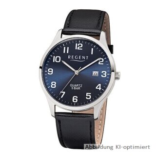 Regent Herrenuhr silber Edelstahl Lederband schwarz 5Bar - F1240