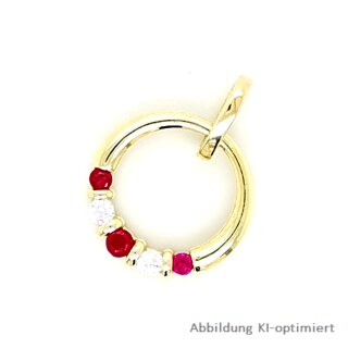 Anhänger Kreis mit Rubin und Zirkonia echt Gold 333 Glanz 1,8cm x 1,2cm