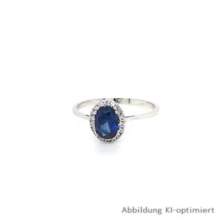 Damenring mit Zirkonia blau/weiß echt Weißgold 333 Glanz 7x9mm Ringweite 54