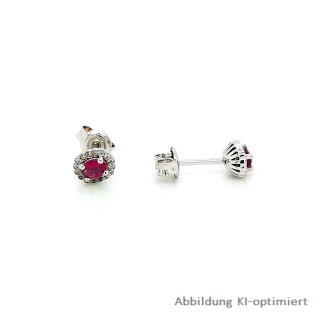 Ohrstecker oval Zirkonia rubinrot/weiß echt Silber 925 Glanz 6x5mm