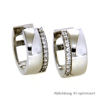 Glänzende Silbercreolen mit Zirkonia Streifen 13x5mm