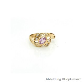 Damenring mit weißen und lila Steinen echt Gold 585 Ringweite 56