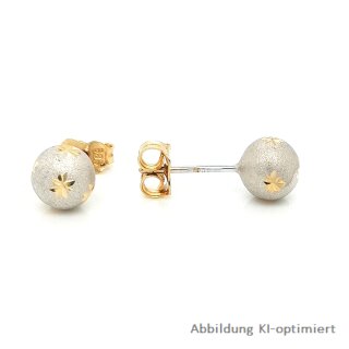 Kugelohrstecker bicolor 585 gelb/weiß mit Brillantschliff echt Gold 6,5mm