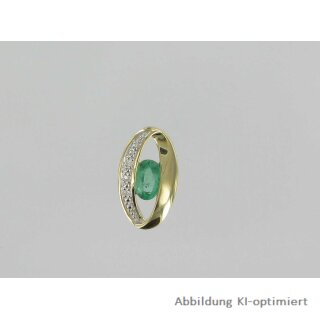 Gleiter Anhänger oval bicolor gelb/weiß mit Smaragd und Diamanten echt Gold 585 Glanz