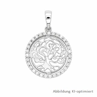 Kleiner Anhänger Lebensbaum rund echt Weißgold 585 mit Zirkonia 20x14mm
