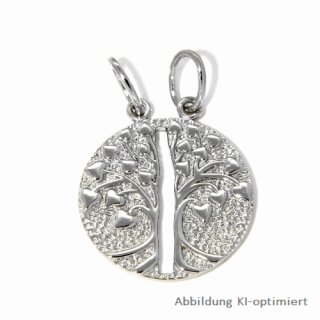 Freundschaftsanhänger Partneranhänger Lebensbaum mit Herzen echt Silber 925 21x19mm