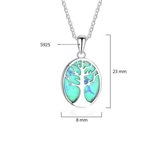Anhänger Baum des Lebens Lebensbaum mit synth. Opal in Echtsilber 925 Glanz, inkl. Kette 45cm