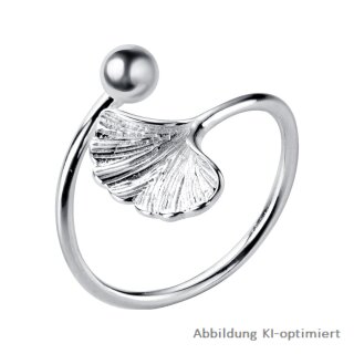 Silberring Ginkgo mit Kugel echt Silber 925 Größe variabel