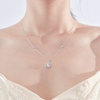 Halskette Collier mit Zirkonia Herz echt Silber 925 Länge 40+6cm