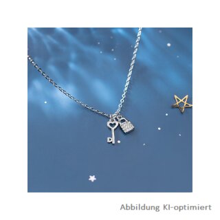 Halskette Collier Schlüssel Schloß Zirkonia echt Silber Länge 40+5cm