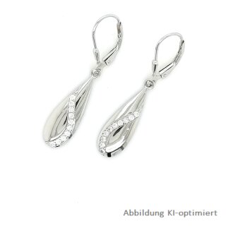 Ohrpendel Ohrhänger Tropfen mit Zirkonia echt Silber 925 Glanz 39x7mm