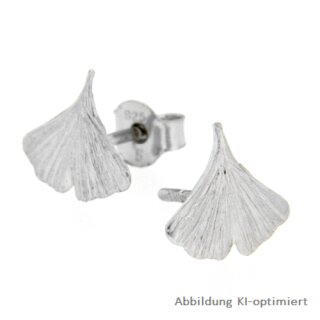 Ohrstecker Ginkgo klein gemustert Silber 9mm