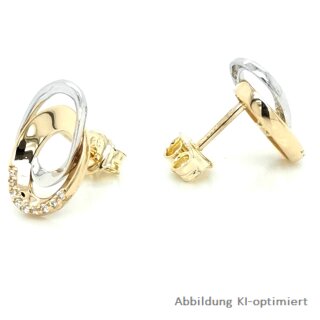 Ohrstecker 2 Ovale bicolor gelb/weiß Zirkonia echt Gold 585 Glanz 13x8mm