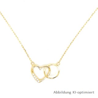 Halskette mit Herz und Ring Zirkonia echt Gold 585 Glanz 40+4cm