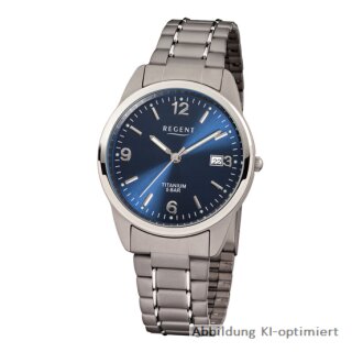 Regent Herrenuhr Titan Metallband Datum 5 bar F-433