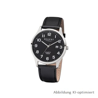 Regent Herrenuhr Lederband schwarz Datum 5 Bar - W0021
