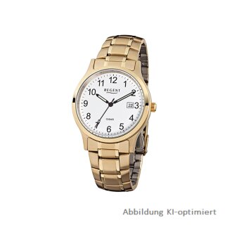 Regent Herrenuhr Metallband goldfarben Datum 10 Bar - F776