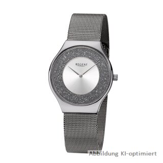 Regent Damenuhr Edelstahl Meshband grau glitzer Effekt  - BA-671
