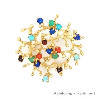 Anstecknadel Brosche echt Gold Karneol Grünachat Lapis Granat 30x28mm