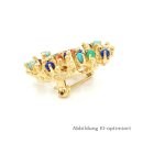 Anstecknadel Brosche echt Gold Karneol Grünachat Lapis Granat 30x28mm