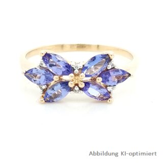 Damenring Tansanit Zirkonia Schleife echt Gold 375 Glanz Ringweite 60