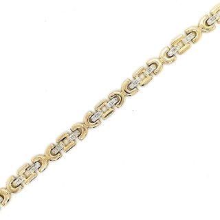 Armband Fantasie bicolor mit kleinen Diamanten echt Gold 585 Glanz 19,5cm