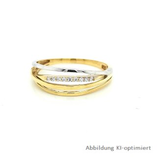 Zweifarbiger Goldring 4-reihig mit Zirkonia