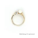 Damenring mit Perle und 3 Diamanten echt Gold 585 Ringweite 61