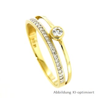 Zweigeteilter Damenring mit vielen Zirkonia echt Gold 333 Glanz