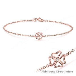Fußkettchen Kleeblatt 4 Herzen mit Zirkonia roséfarben echt Silber Glanz ca. 23cm