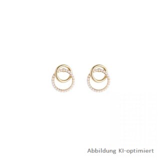 Ohrstecker Doppelringe mit Perle echt Silber 925 vergoldet 17x14mm
