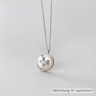 Anhänger rund mit Perlmutt und Zirkonia echt Silber 925 Glanz inkl Kette 43cm