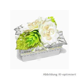 Ringschachtel, Ringbox für Trauringe/Eheringe mit 2 weißen Blumen, 8x6 cm