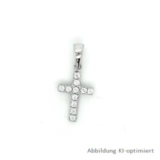 Anhänger Kreuz mit Zirkonia echt Weißgold 585 Glanz 19x8mm