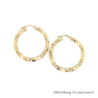 Bügel Creolen gedreht echt Gold 585  matt/Glanz 36x3mm