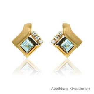 Ohrstecker viereckig mit hellblauen/weißen Steinen echt Gold 333 matt/Glanz 12x11mm