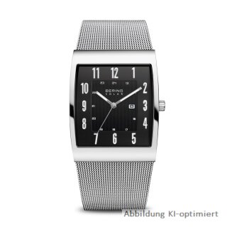 Bering Herrenruhr Solar eckig, gewölbtes Saphirglas, Metallband 16433-002
