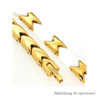Armband Keramik weiß Edelstahl vergoldet Glanz 6,5mm 19cm
