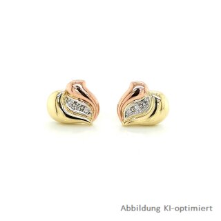 Ohrstecker bicolor rot/gelb mit Diamanten echt Gold 585 Glanz 12x10mm