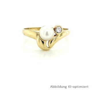 Damenring mit Perle und Zirkonia echt Gold 333 Glanz Ringweite 59