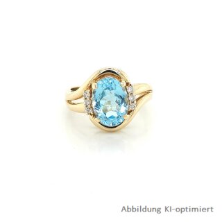 Damenring mit Blautopas und 6 Diamanten echt Gold 585 Ringweite 53