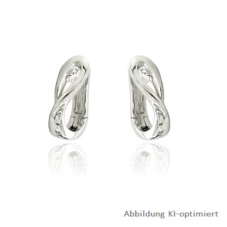 Creolen gedreht mit Zirkonia echt Weißgold 375 Glanz 18x11mm