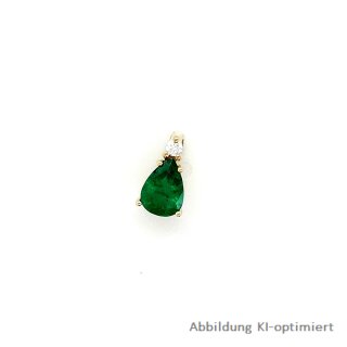 Gleiter Anhänger Smaragd Tropfen mit Diamant echt Gold 585 Glanz 10x5,5mm