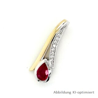 Gleiter Anhänger Rubin Tropfen und Diamanten echt Gold 585 bicolor 21x7mm