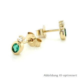 Ohrstecker oval mit Smaragd und Diamant echt Gold 585 Glanz 4x8mm