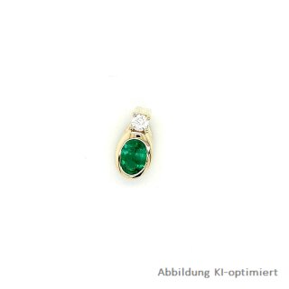 Gleiter Anhänger mit Smaragd oval und Diamant echt Gold 585 Glanz 10x6mm