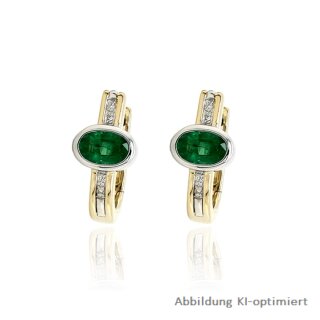 Creolen bicolor mit Smaragd und Diamanten echt Gold 585 Glanz 16x7mm