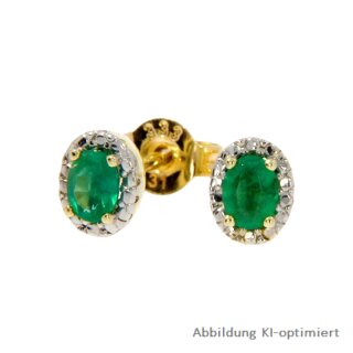 Kleine Ohrstecker oval mit Smaragd und Zirkonia echt Gold 333 Glanz 5x4mm
