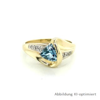 Damenring mit Blautopas und Diamanten echt Gold 333 Glanz Ringweite 54