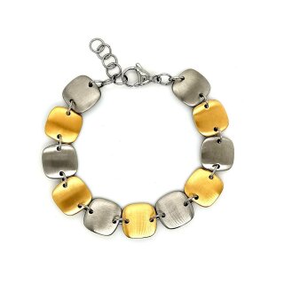 Armband Edelstahl tlw. vergoldet matt Quadrat, 19+2cm
